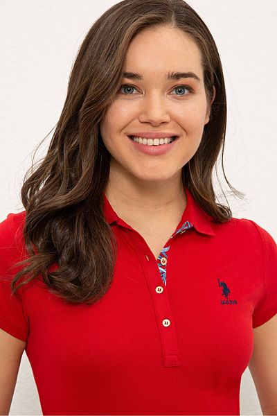 U.S. Polo Assn. Tricou roșu de bază cu gât polo pentru femei