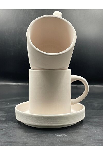 TTSERAMİK كوب صغير / كوب / كوب بسكويت سيراميك جاهز للرسم بحواف عمودية - 6 قطع
