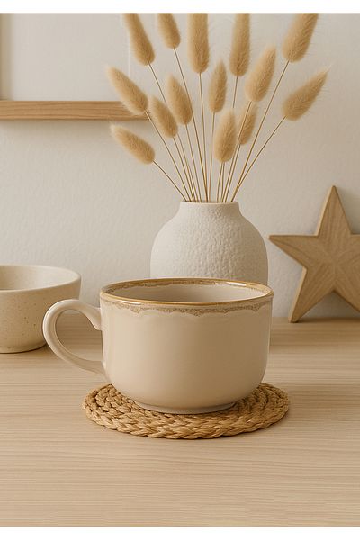 HOMİNG Homing Koffie Large Coffee and Soup Cup Beige Cream 480 ml