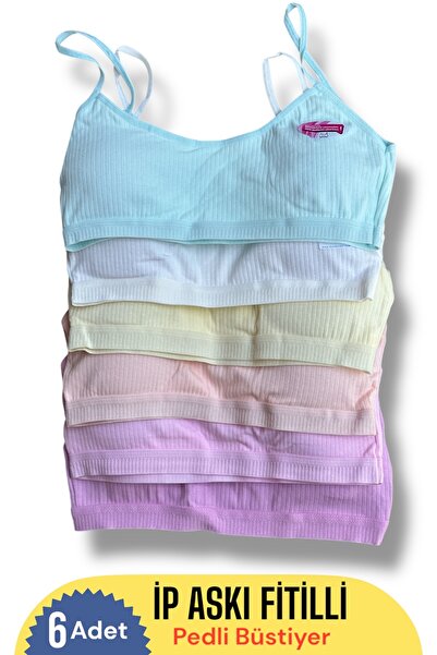 Katmirra Σουτιέν προπόνησης για κορίτσια με ραβδώσεις παστέλ χρώματος 6 τεμαχίων