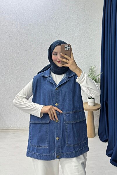 lurex moda Denim Vest with Bag Pocket