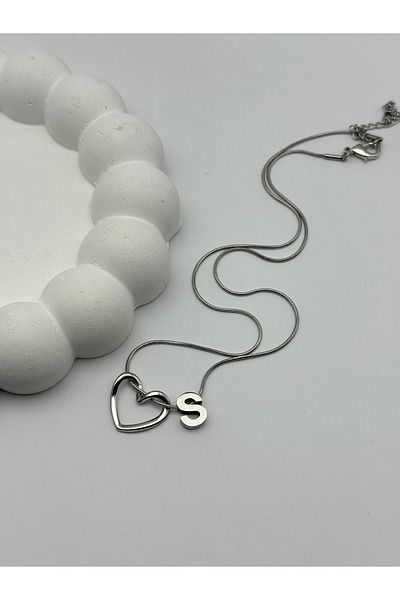 ilvesa shop Letter S Knot Heart Steel Necklace