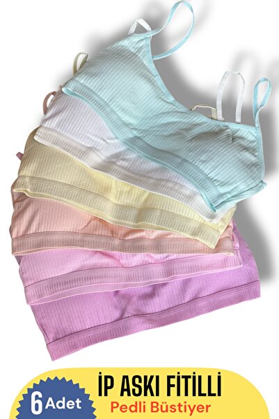 Katmirra Σουτιέν προπόνησης για κορίτσια με ραβδώσεις παστέλ χρώματος 6 τεμαχίων