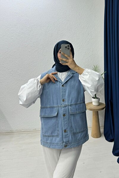 lurex moda Denim Vest with Bag Pocket