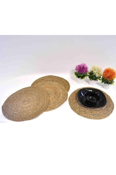 HB LİFE Natural Wicker Knitted Placemat Handmade Round American Service Set of 3