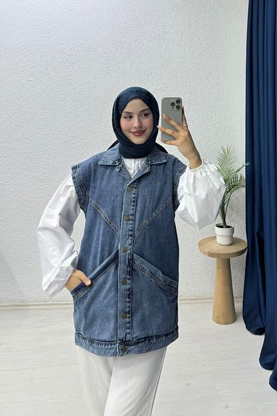 lurex moda Denim Vest with Cross Pockets