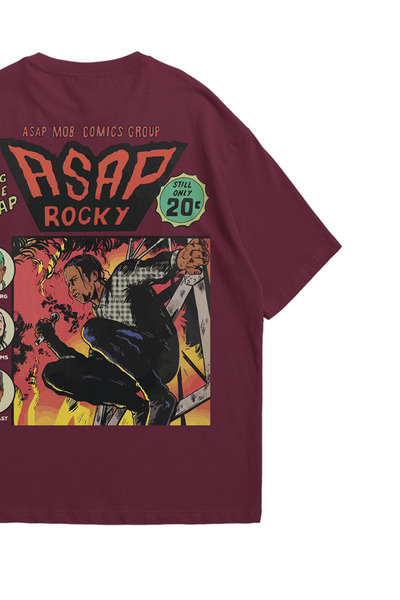 Scrovtie Γυναικεία Ανδρικά Plum Asap Rocky Comics με στάμπα Oversize Crew Neck κοντομάνικο μπλουζάκι
