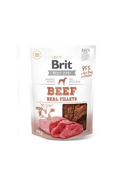 Brit Meaty Jerky Beef Real Fillets Dog Treats - 80g Pack Of 8