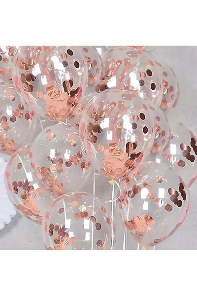 Çemrek Süs Parti Rose Sequin Transparent Balloon 10 Pcs 12 Inches