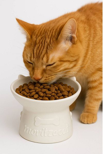 MEDUSHOP Ceramic Food-Water Bowl with Cat Figure