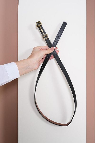Tina Long Double Buckle Belt 2cm Black