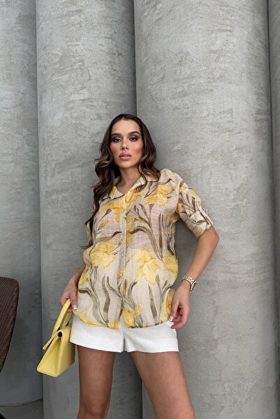 RB CLUB Floral Patterned Linen Shirt Yellow Rb2825