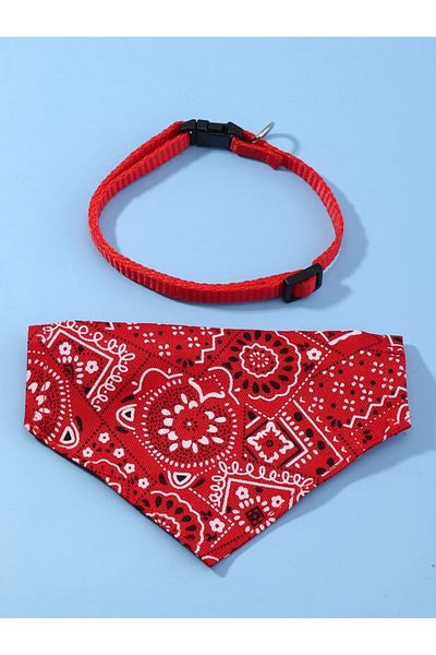 Choice L Red 1pc Pink Color Random Pattern Pet Bandana With Adjustable Triangle Shape & Buckle Pet Dog Neck