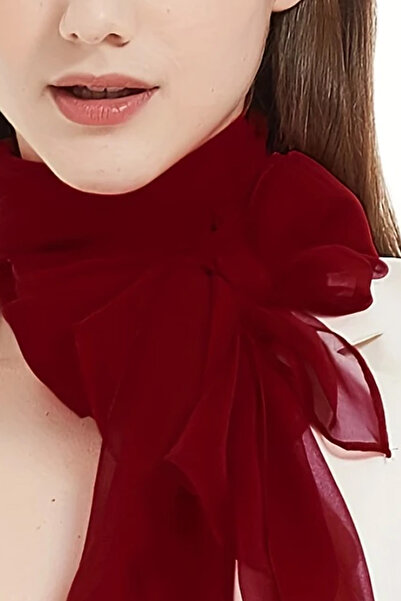 michaeller Fular Bordo Düz Renk Şifon Şal 28x148 Cm Ipek Görünümlü Eşarp Ve B...