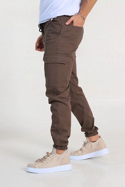 SERAZAT Pantaloni cargo pentru bărbați cu buzunare Pantaloni jogger maro cu buzunare laterale