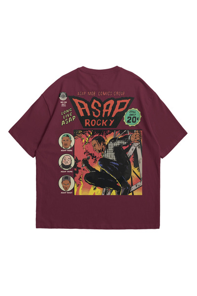 Scrovtie Γυναικεία Ανδρικά Plum Asap Rocky Comics με στάμπα Oversize Crew Neck κοντομάνικο μπλουζάκι