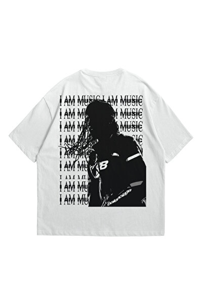 Stadium Γυναικεία Ανδρικά Λευκά Playboi Carti I am Music με στάμπα Oversize Crew Neck κοντομάνικο μπλουζάκι