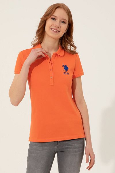 U.S. Polo Assn. Women's Orange Polo Neck T-Shirt