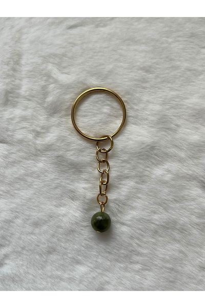 Pel Design 8 mm Jade Stone Gold Keychain