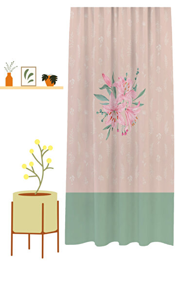 GREENDECOR Special Design Bohemian Flower Leaf Lily Green Patterned Digital Printed (Single Wing) Modern Stylish Background Curtain