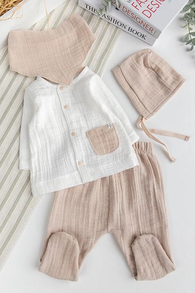 Babymod Muslin 100% Cotton Baby Boy 4 Piece Suit Set Hospital Release