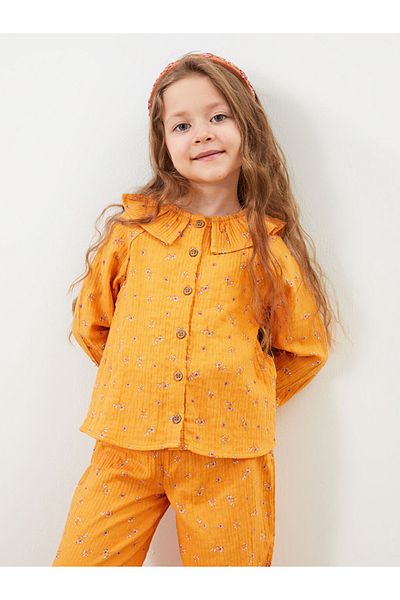 LC Waikiki New Collection Bebe Collar Flower Patterned Girl Shirt and Pantalon 2 Piyes