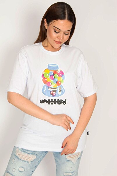 Şans Жіноча великий розмір біла бавовняна тканина цифровий друк блуза 65n33277