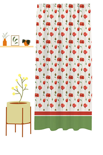 GREENDECOR Special Design Flower Leaf Ancient Line Ethnic Patterned Digital Printed (Single Wing) Modern Stylish Background Curtain