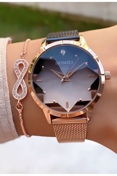 Homies Brand Gold Color Waterproof Women's Wristwatch - With Bracelet Gift