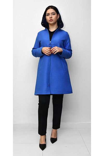 Şeker Portakalım Selinada Fashion 3001 Saks Μπλε κουκούλα με παγιέτες χωρίς επένδυση Καπάκι εξωτερικών ενδυμάτων