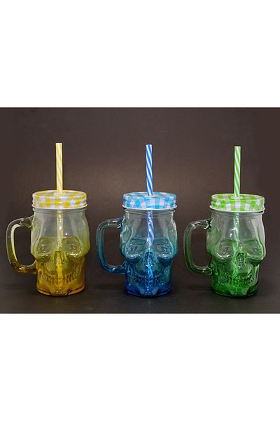 BulutRetail Single Glass Skull Mug with Straw