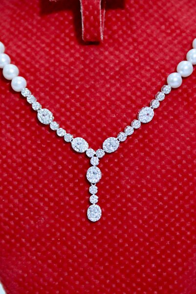 GÜMÜŞ İnci ve Zirkon Taş Detaylı Gümüş Kolye