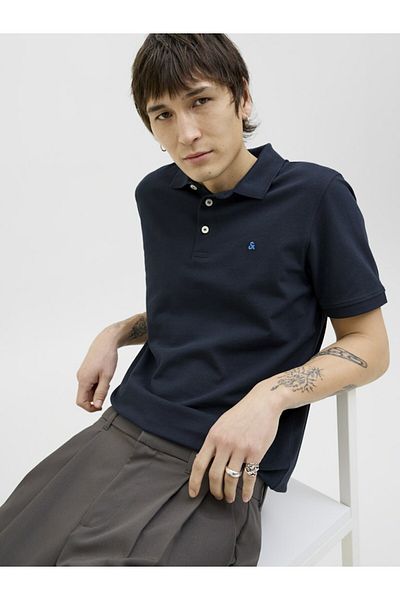 Jack & Jones Men's Navy Blue2 Jjepaulos Polo Ss Noos Polo T-Shirt 12136668 -Skycaptai