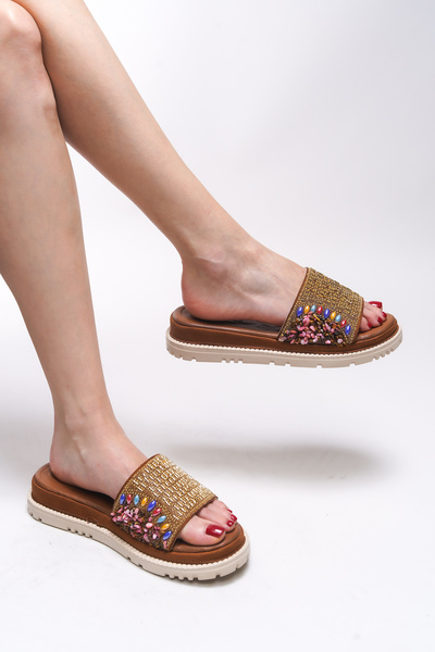 Riccon Qhadorha Women's Slippers 0012697   Tan