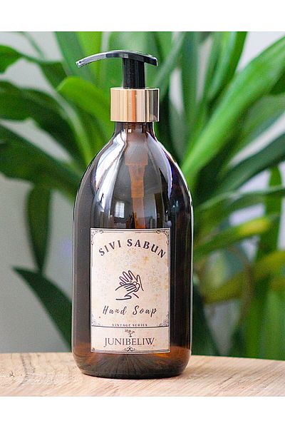 junibeliw Vintage Label Amber Glass Gold Pumped Empty Bottle Liquid Soap with Label 500ml