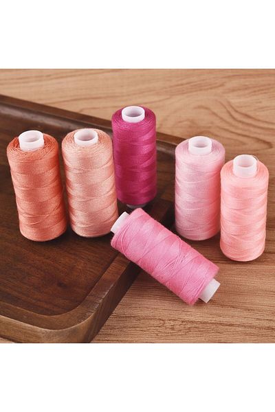 Choice pink series 6 Colors/Set Yarn Sewing Thread Roll Machine Hand Embroidery 400 Yard Each Spool 100% Po