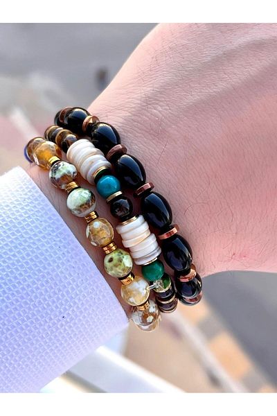 NURSAAT 3Rd Natural Stone Agate Plated and Citrine Stone Natural Stone Bracelet