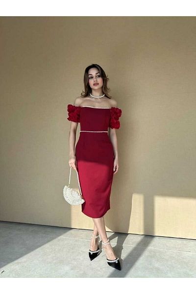 MODA DURAĞI Pearl Detail Quality Atlas Dress