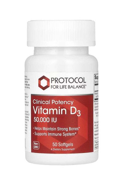 Protocol For Life Balance Clinical Potency Vitamin D3, 50,000 IU, 50 Softgels