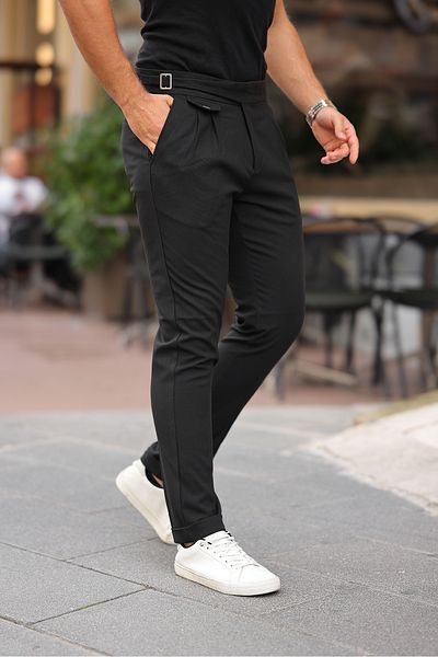 BASEL.CO Belt Detailed Belted Old Money Fabric Trousers