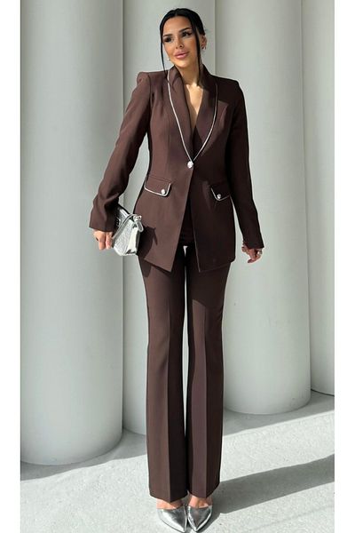pembekurdelem Silver Detailed Women's Jacket and Pants Set