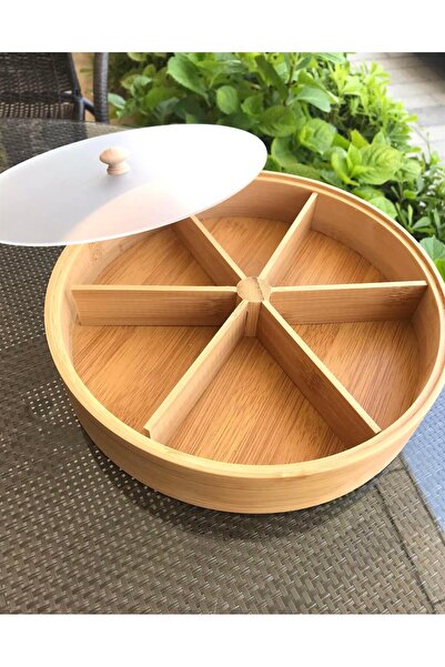 şirin eşyalarım Bamboo 6-Compartment Covered Presentation & Snack Bowl