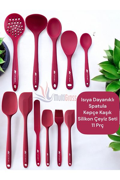 Multiamo Heat Resistant 11 Pcs Silicone Spatula Ladle Spoon Colander Dowry Set