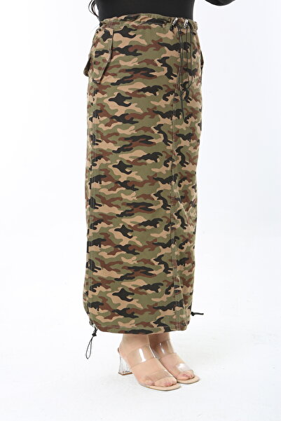 Şans Жіноча велика розмірна хакі камуфляжний візерунок талія і поділ спідниці з шнурівкою