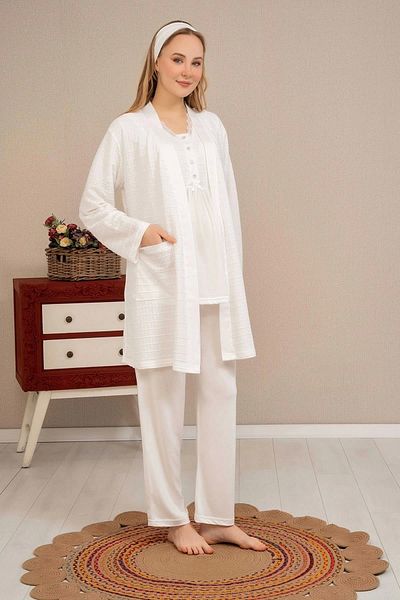 Beruflic Ba-Ha 4503 Jacquard Dressing Gown Lace Detailed Maternity Pajamas Set