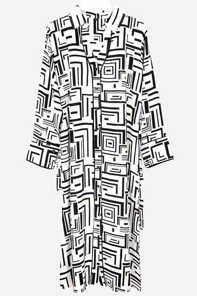 Marwa Butik Store Women's Abstract Geometric Print Long Shirt Dress Black & White