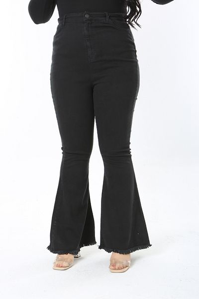 Şans Women's Large Size Black High Waist Wide Leg 5 Pocket Lycra Jeans 65N38894