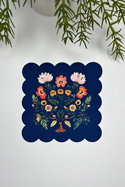 decofav Navy Blue Background Oriental Flower Patterned Laser Cut Cocktail Nap...