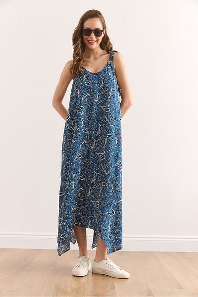 Olalook Rochie de damă cu inel indigo, țesut asimetric, din viscoză Elb-19002384