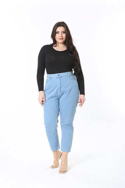 Şans Women Plus Size Blue High Waist 5 Pockets Ankle Length Mom Jeans 65N38904